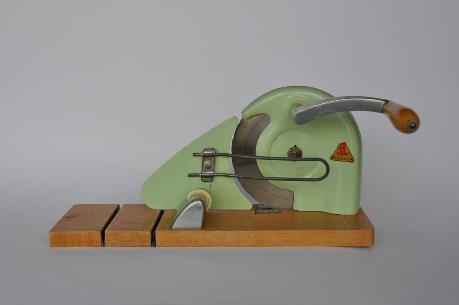 Authentic Mint Green Vintage German Bread Slicer. Hand crank.