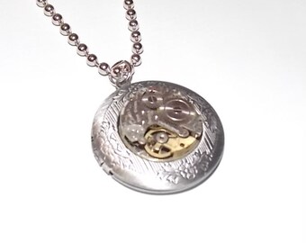 Steampunk Watch Movement Locket Necklace