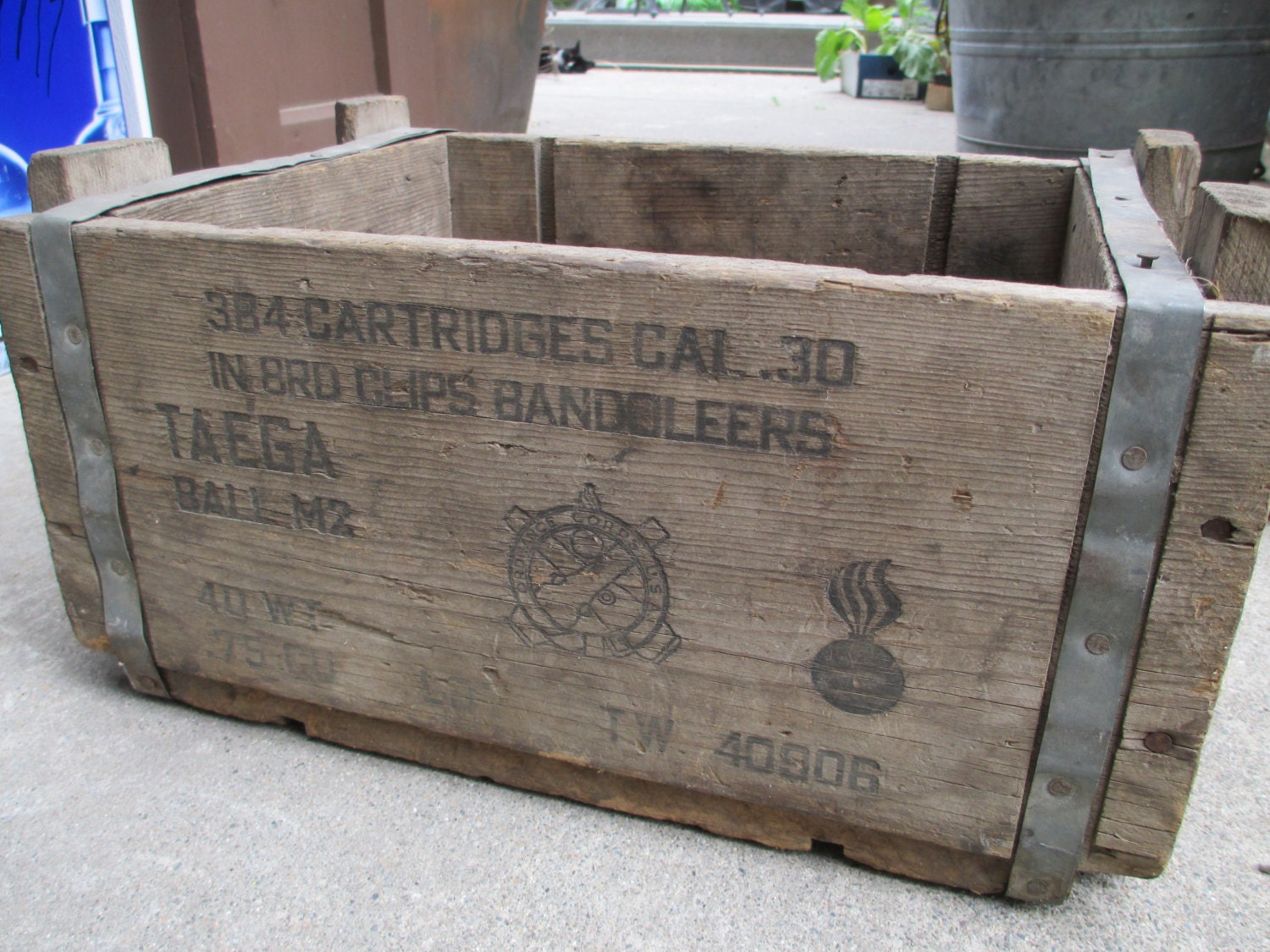 Country box. Wooden Cargo Box. Ammo Wood Box. Marking Ammunition Box. Shipping Mark on the Wooden Box.