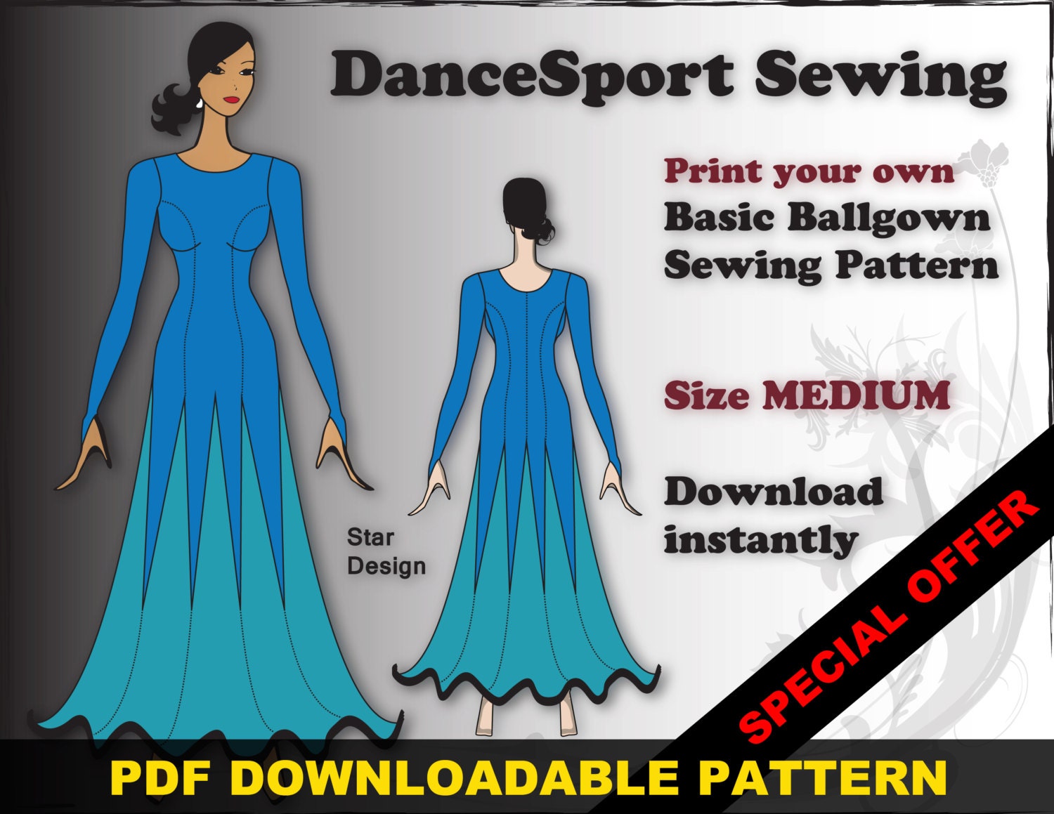 Ballroom and Latin Gown Sewing Pattern PDF downloadable SIZE