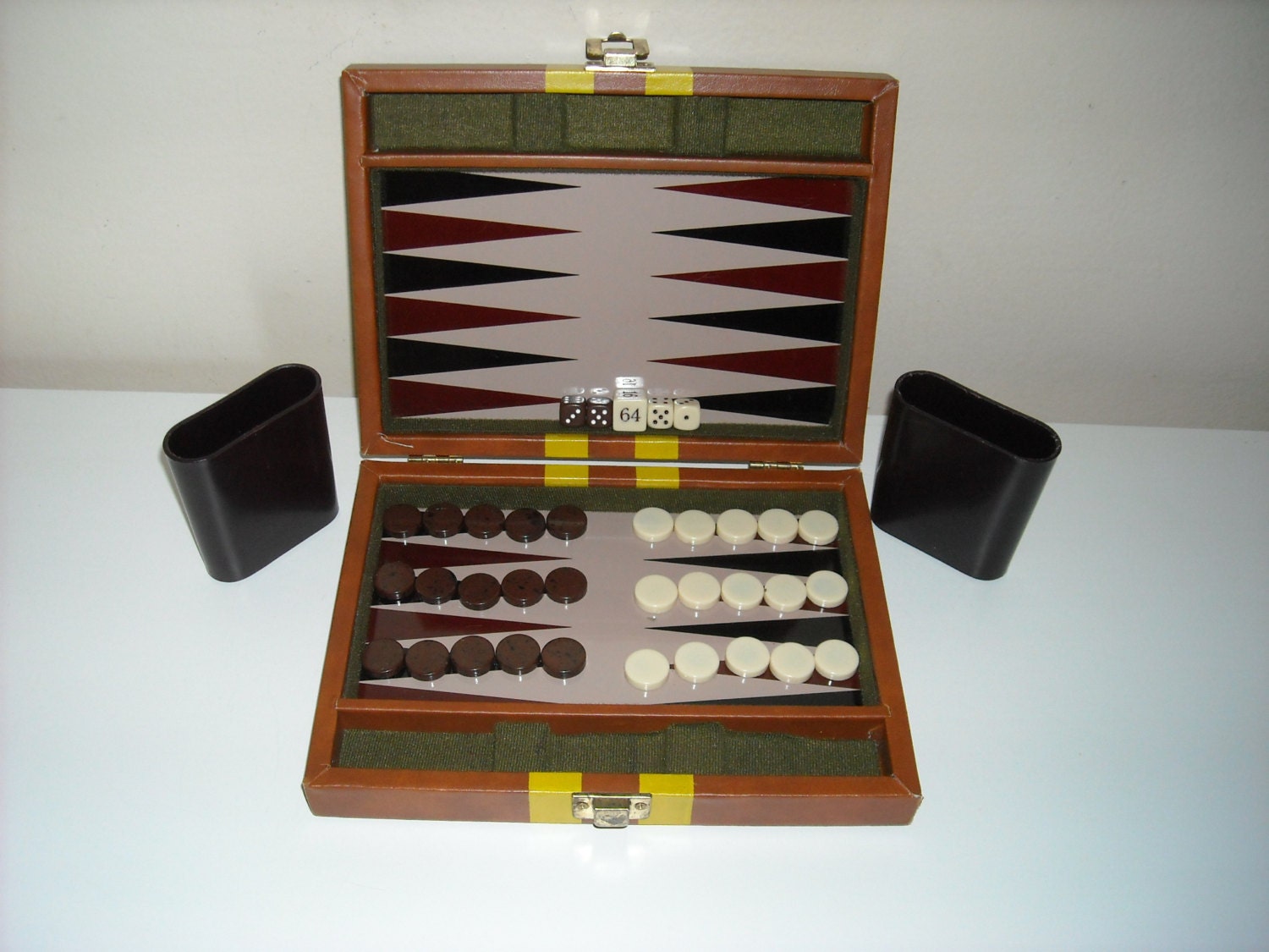 Vintage Travel Backgammon Set Brown and White in