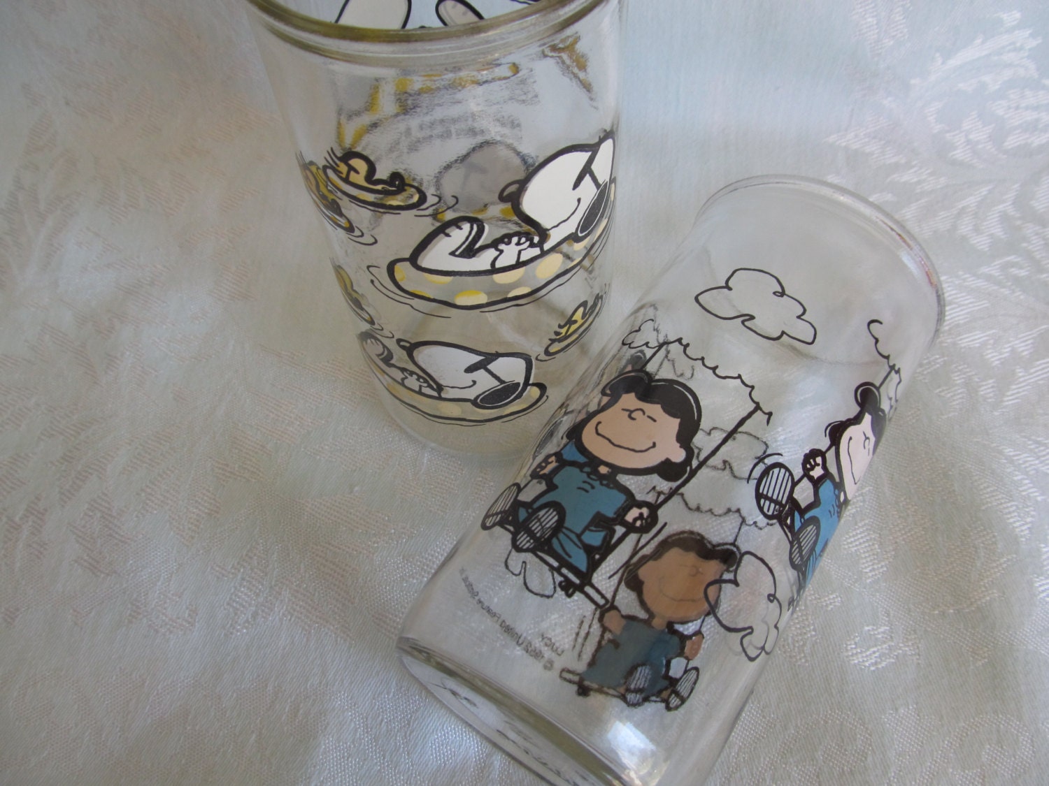 Vintage Peanuts Jelly Jar Glasses Snoopy and Lucy
