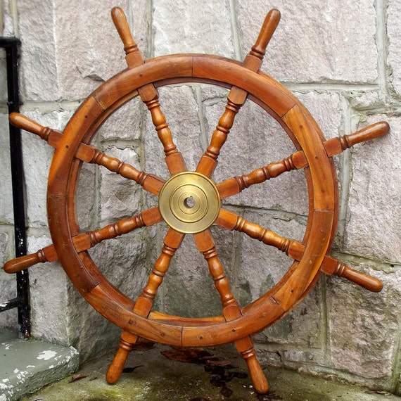 LARGE ORIGINAL Wooden Ship Wheel Solid Brass by JuneBugCottage