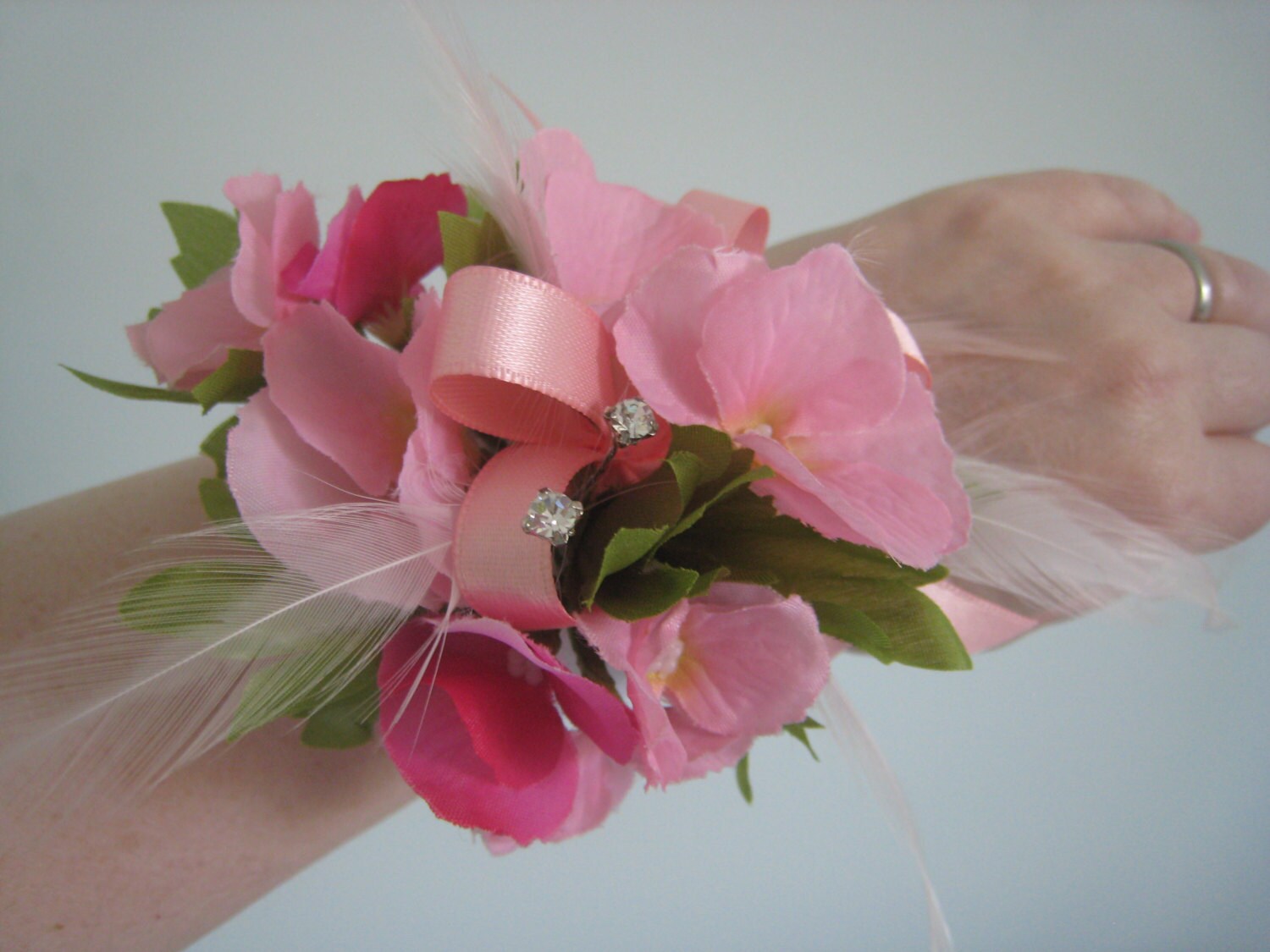 Wrist Corsage Pink Hydrangea Wedding Prom Anniversary.