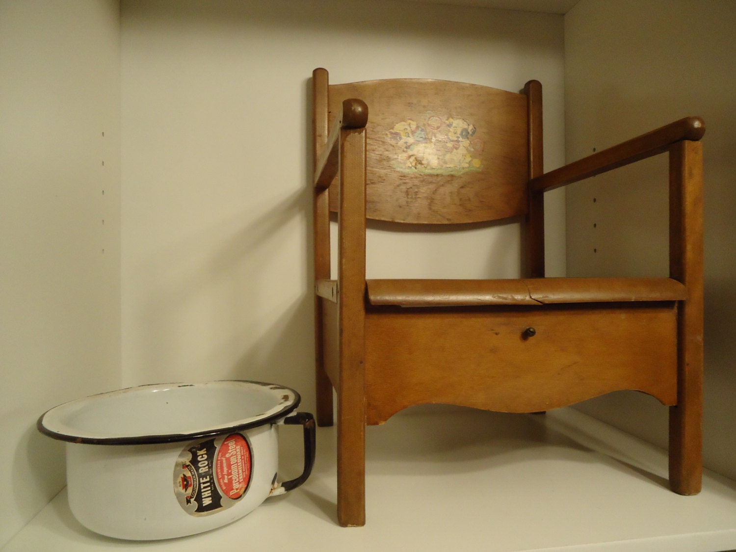 Vintage Child Potty Training Wooden Chair Chamber Pot