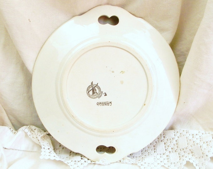 REDUCED TO CLEAR Antique Large French Ironware Ceramic Cake Plate with Art Nouveau Motif, Shabby Chic, Cottage Chic, Chateau, Vintage Reto