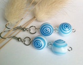 Double Blue and White Earrings Spiral Swirl With Swarovski Crystals Handmade