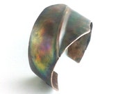 Copper Fold Formed Bracelet Cuff - Abstract Earthy Heat Patina Torch Painted Antique Iridescent Sheen Finish Prismatic Radiant Jewelry