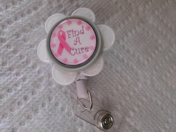 ID Badge Holder Breast Cancer Retractable Flower ID badge