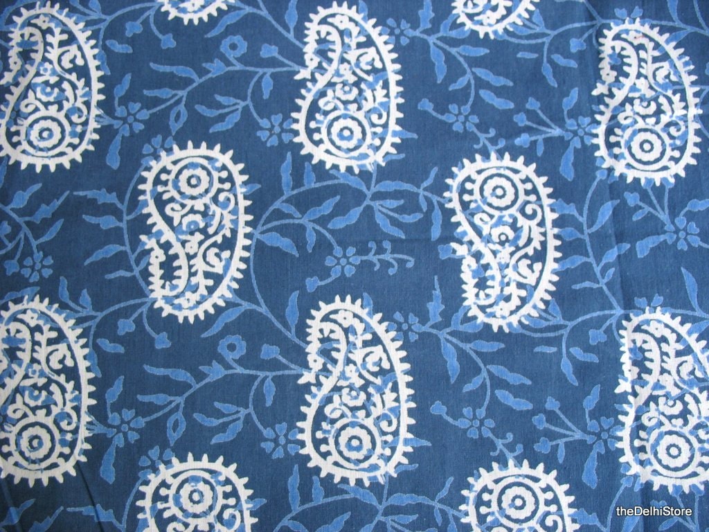 Blue and White Paisley Block Print Pure Quilting Soft Cotton