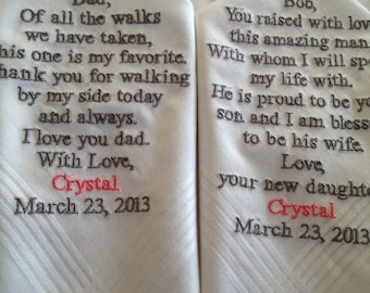 Set of Two Personalized WEDDING HANKIE'S Father of the Bride Father of the groom Gifts Hankerchief - Hankies