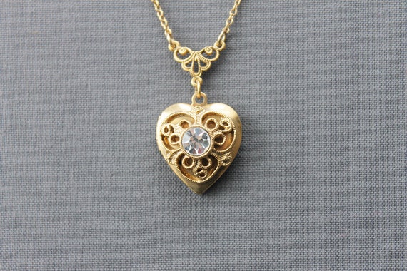 Vintage 1928 Jewelry Company Heart Locket Necklace gold locket
