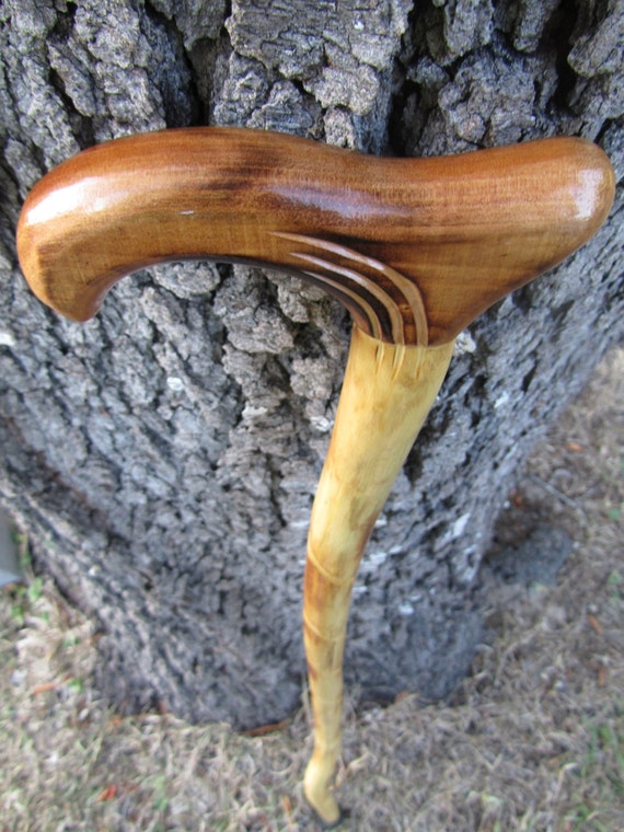 Hand carved wooden Cain wood walking stick vintage Cain