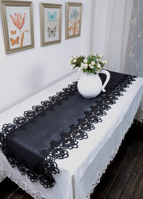 Gothic Black lace table runner 15X43.3 by on Etsy