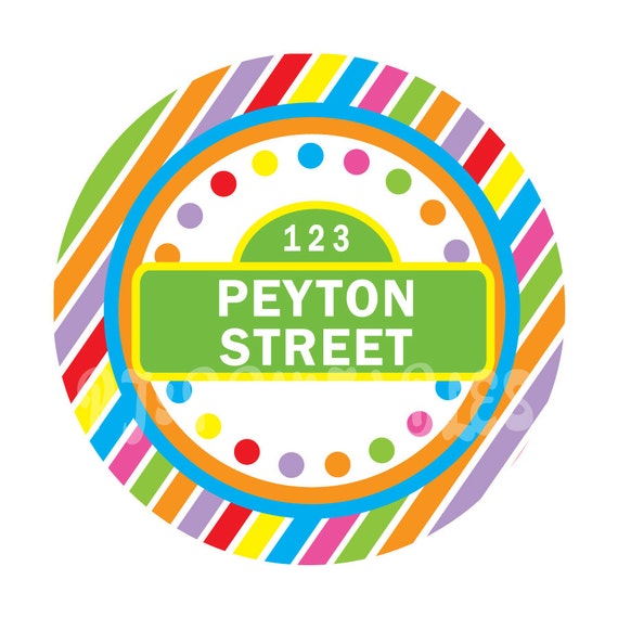 Sesame Street Rainbow Striped & Polka Dot Party Cupcake Toppers- Customized Digital File Il_570xn