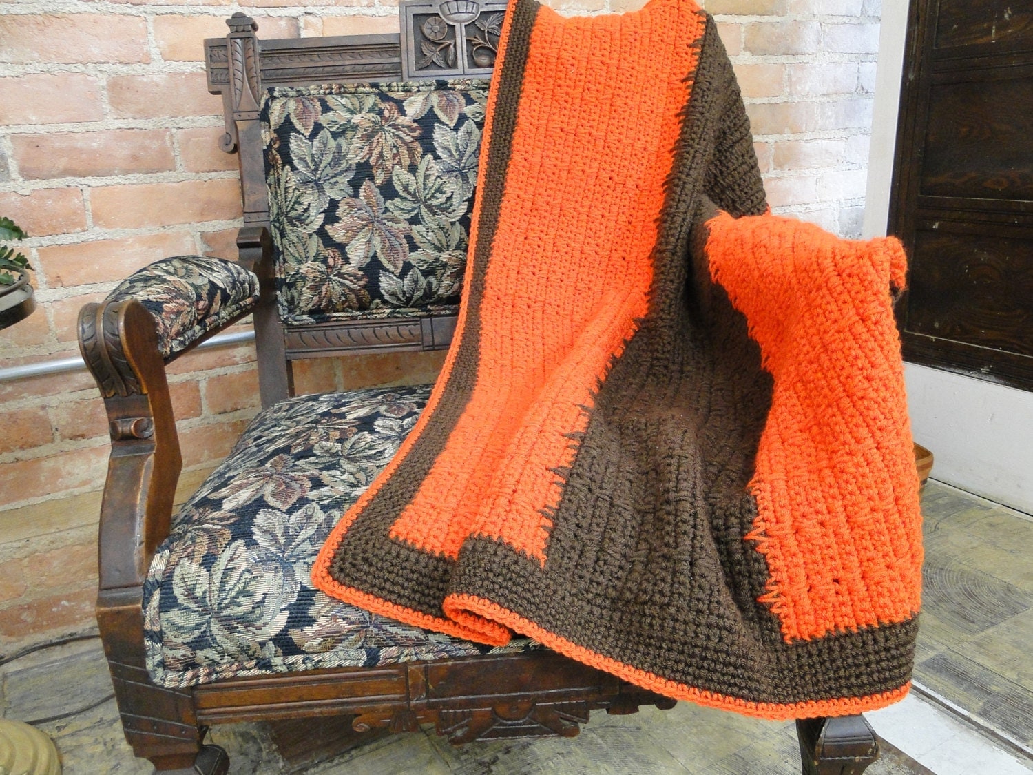 Orange and Brown Crochet Lap Robe
