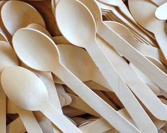 100 WOOD SPOONS - Wooden Spoon - Eco Friendly - Wedding Decor - Party Supplies