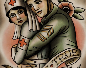 Soldier and Nurse Tattoo Art Print