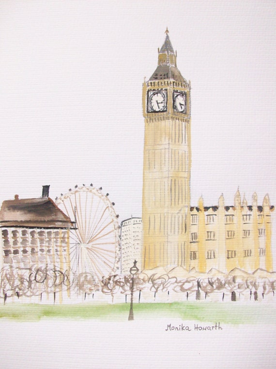 Big Ben art original watercolor painting London art