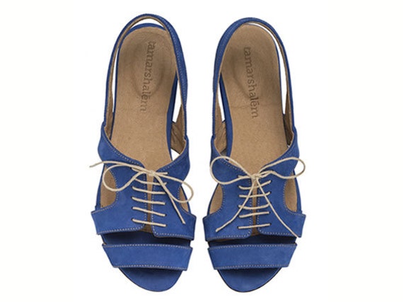 Shirley Royal Blue Sandals Flat Leather Sandals