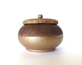 Walnut and rose gold wood jewelry box, dark wood box, trinket box, round wood box, chocolate wood