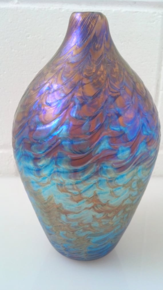 Iridescent Hand Blown Glass Bottle Vase