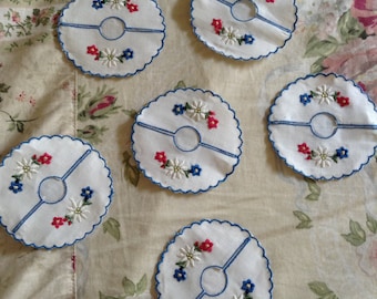 French Country Shabby Chic Set of Nine Hand Stitched Stemware Coasters Covers