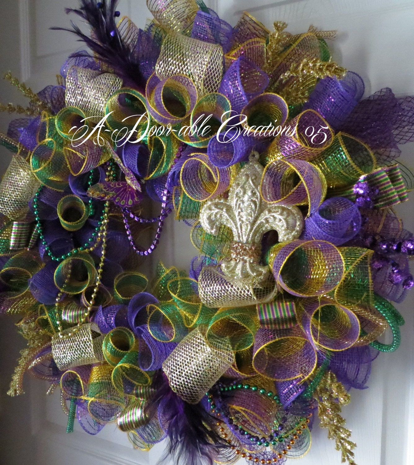 Mardi Gras Spiral Deco Mesh Wreath by ADoorableCreations05 on Etsy