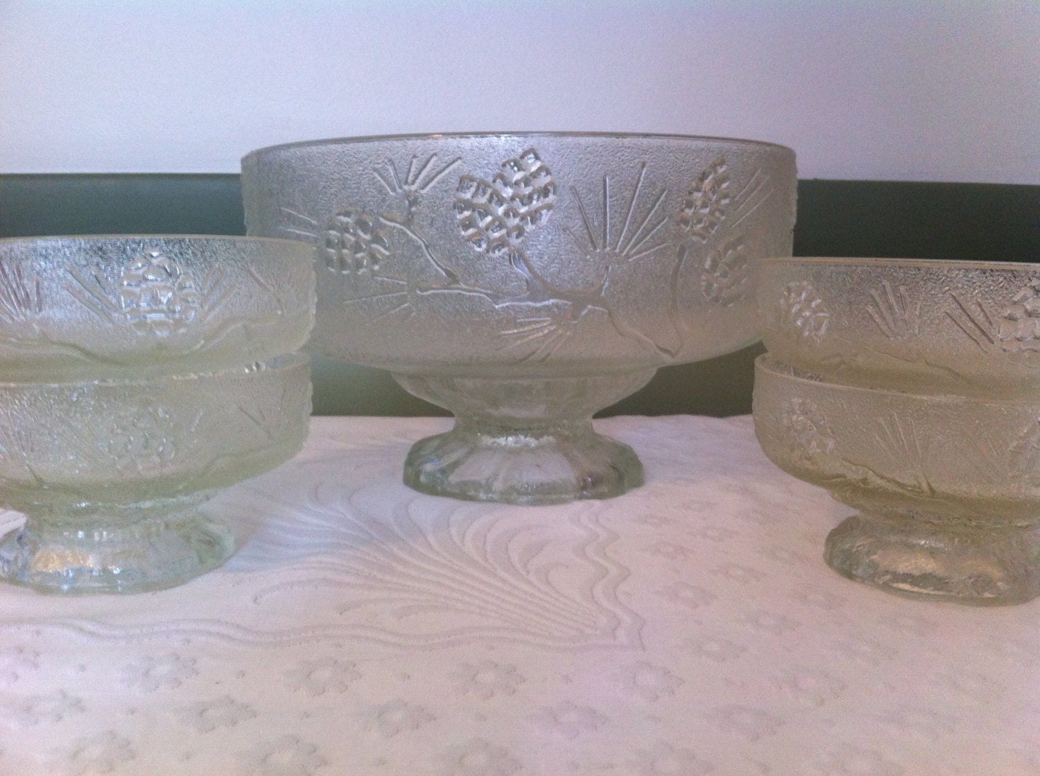 Five Piece Glass Salad Bowl Set Vintage Salad Bowl Set Frosted
