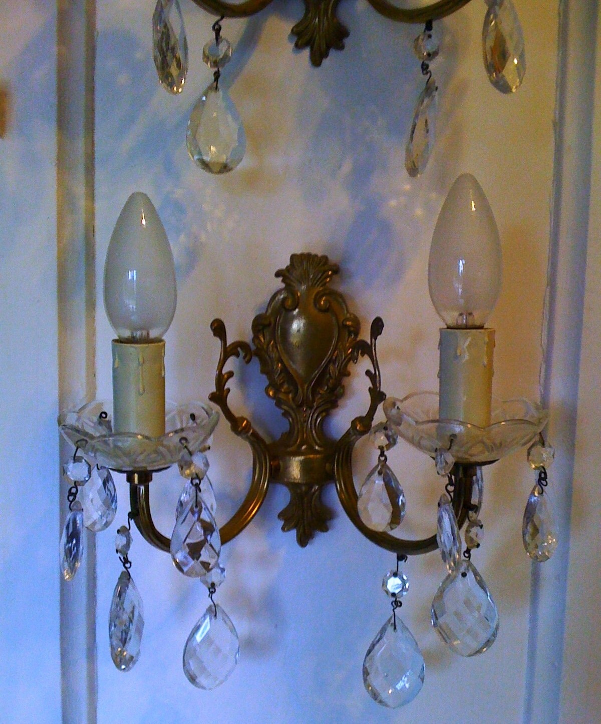 by Antique FrenchMarketFinds Crystal Chandelier  antique lamps crystal chandelier French Brass Lamps