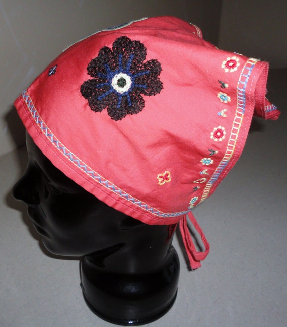 Vintage Gap Head Wrap Hippie Scarf Flower Embroidery Hobo Hats