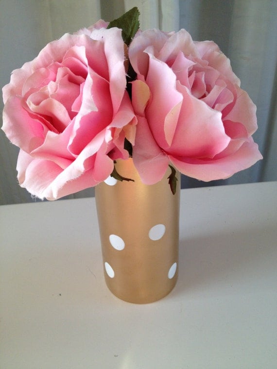 Gold & White Polka Dot Vase by ShopCityGirl on Etsy