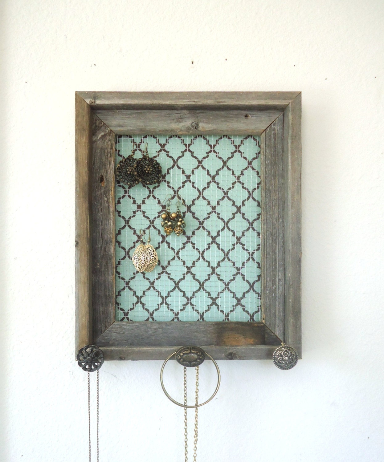 Barnwood Jewelry Organizer Holder Tiffany Blue & by TheHopeStack