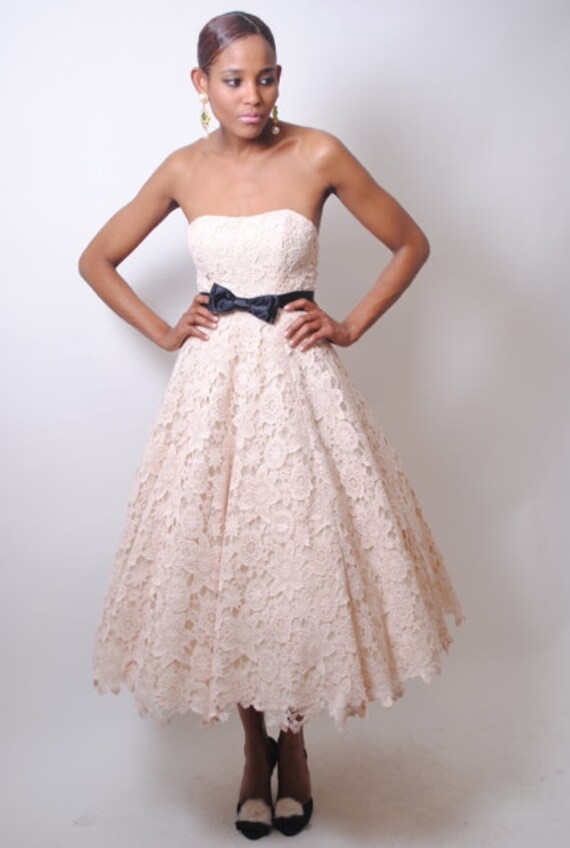 Items similar to vintage 50s style LACE crochet full pouf TEA LENGTH