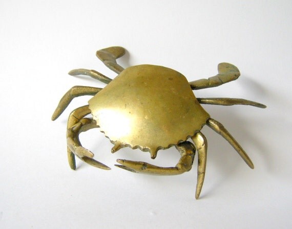 solid brass crab inkwell small