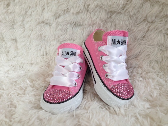 Items similar to Adorable Pink Bling'd Out Converse Shoes with Pink ...
