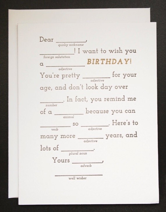 Items similar to mad lib birthday card on Etsy