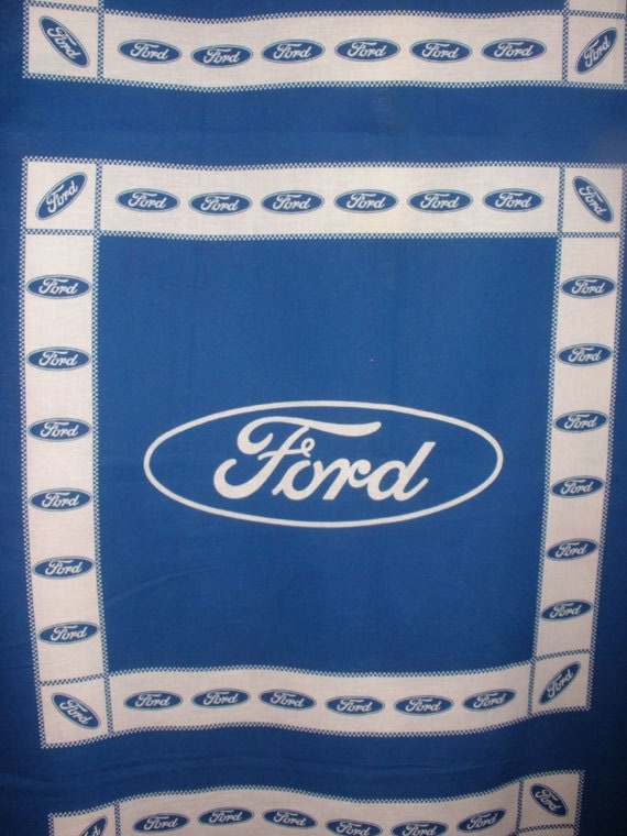 Ford Logo Fabric Quilt Blocks Pillow Panels Blue and White