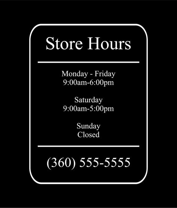 Items similar to Store hours sign custom window decal stye 3 on Etsy