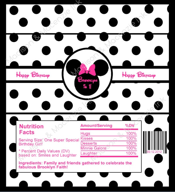 Minnie Mouse Custom Chocolate Bar Wrapper Printable
