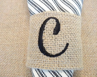 Set of 6 - monogrammed burlap napkin rings