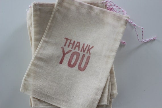 Items similar to 12 x Hand Stamped Pink Thank You Cotton Muslin Party ...