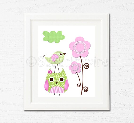 Pink and green Nursery Art Print Kids Room Decor Baby