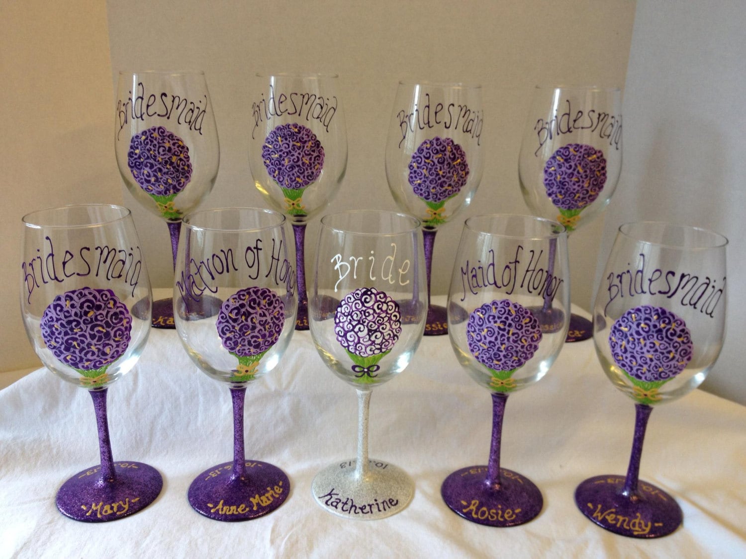 Set of 9 Bridal Party Glasses by CraftyCreationsbyCG on Etsy