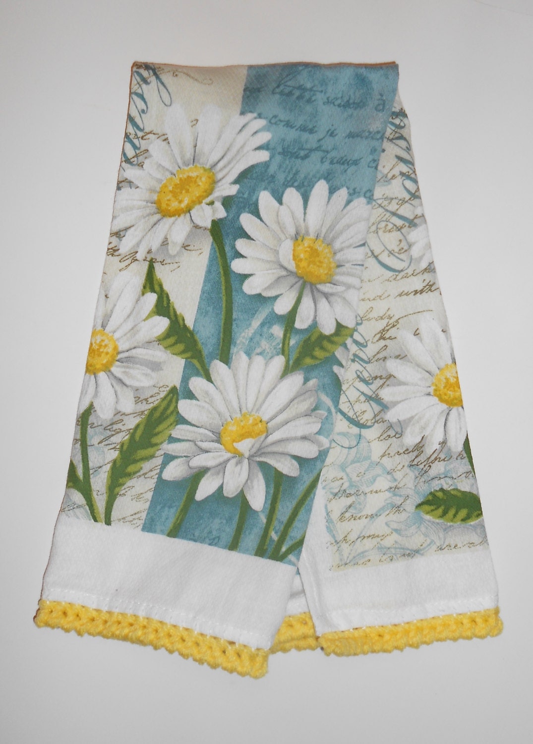 Daisy Kitchen Set Crochet Hanging Towels Dish Cloth Cotton