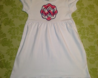 Puff Sleeve Empire Waist Dress with choice of Monogram Appliqué Patch