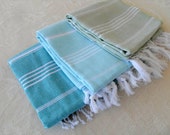 Set of 3, Turkish Towel, Sea Set, Marine Set,Peshtemal, Natural Soft Cotton, Bath Towel, Beach Towel,Aqua Blue,Khaki,Turquoise