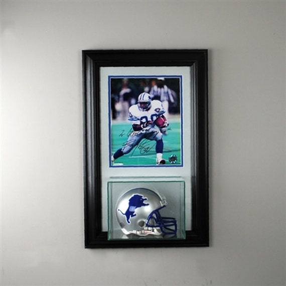 Wall Mounted Mini Helmet Display Case w/ 8x10 photo. Glass UV