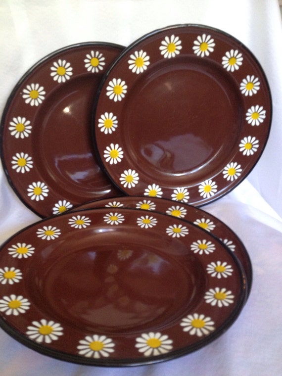 60s rare vintage enamel plates. Set of 4. Made in Poland.