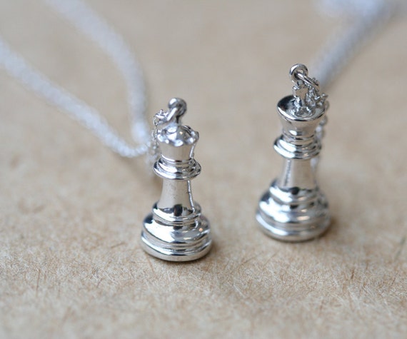 sterling silver chess queen necklace by hueydewey on Etsy